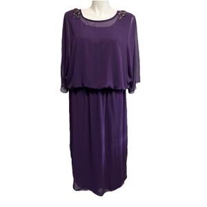 R&M Richards Purple Midi Dress with Embellished Shoulders